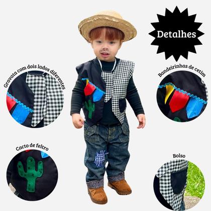 Imagem de Fantasia Junina Colete Menino São João Preto Infantil e Bebê