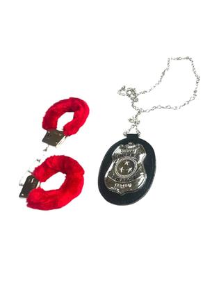 Imagem de Fantasia Kit Policial Feminino Algema pelúcia e Distintivo