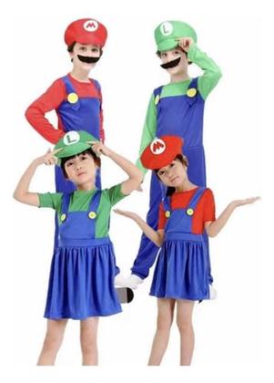 Imagem de Fantasia Mário Bros Luigi Feminina Meninas C/ Quepe Carnaval