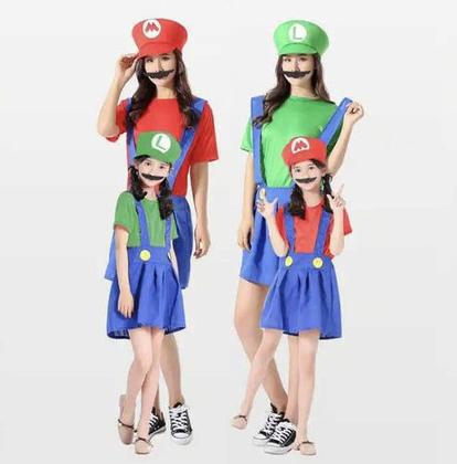 Imagem de Fantasia Mário Bros Luigi Feminina Meninas C/ Quepe Carnaval