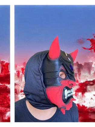 Imagem de Fantasia Máscara Elmo Diabo de látex Assustadora Terror