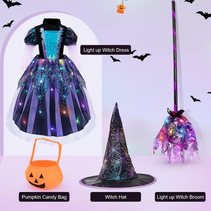 Imagem de Fantasia Meland Witch para meninas com vestido iluminado de Halloween 4-11Y