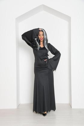 Imagem de Fantasia Morticia Addams Completa Cosplay Bruxa Morgana Feiticeira Vestido Halloween Festa Dia das Bruxas Noites Terror