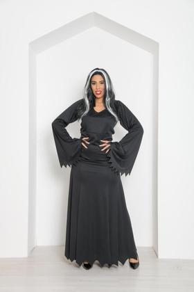 Imagem de Fantasia Morticia Addams Cosplay Bruxa Morgana Feiticeira Vestido Halloween Festa Dia das Bruxas Noites do Terror Zumbi