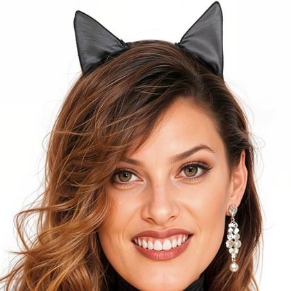 Imagem de Fantasia Mulher Gato Feminina Adulta Luxo Preto com Orelhinha e Rabinho
