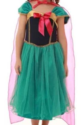 Imagem de Fantasia Muvile Vestido Princesa  Azul Escuro Com Saia Tule Verde Com Capa Rosa e Tiara (3/6/8/10)