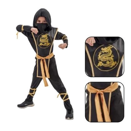 Imagem de Fantasia Ninja Preto e Dourado Infantil com Acessórios