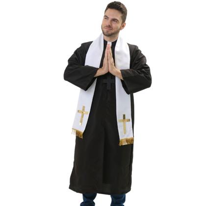 Imagem de Fantasia Padre Adulto Festa Junina Batina Estola Crucifixo