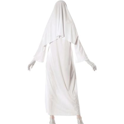 Imagem de Fantasia Padre Feminina Adulta de Halloween Roupa de Freira Branca Fantasma Vestido Longo Com Véu Medieval