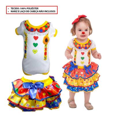 Imagem de Fantasia Palhaça Bebe Menina Body e Saia Colorida de Carnaval 3 a 12 meses