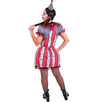 Imagem de Fantasia Palhaca Halloween Adulta Feminina Terror Assassina de Luxo com Vestido e Chapeu