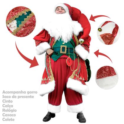 Imagem de Fantasia Papai Noel Profissional Em Veludo Exclusiva Com Relógio