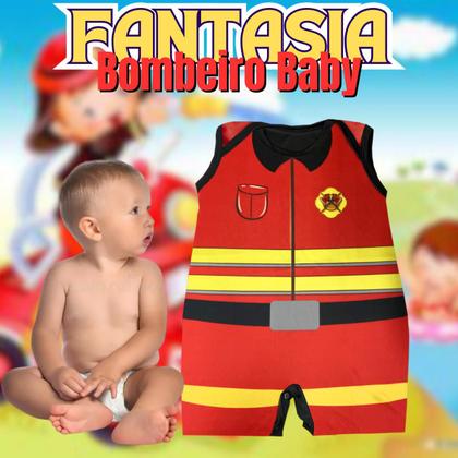 Imagem de  Fantasia para Bebe Bombeiro Carnaval Mesversario Body Baby Feita em Poliéster Super