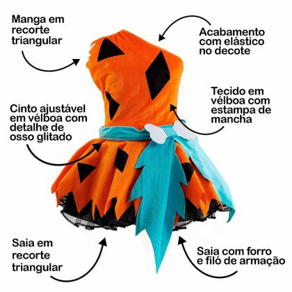 Imagem de Fantasia Pedrita Flintstone Menina da Caverna Vestido Bebê Com Tiara