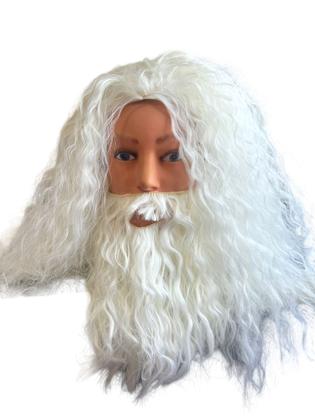 Imagem de Fantasia Peruca e Barba com bigode Branco Mago papai noel