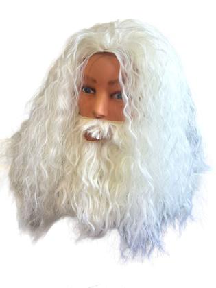 Imagem de Fantasia Peruca e Barba com bigode Branco Mago papai noel