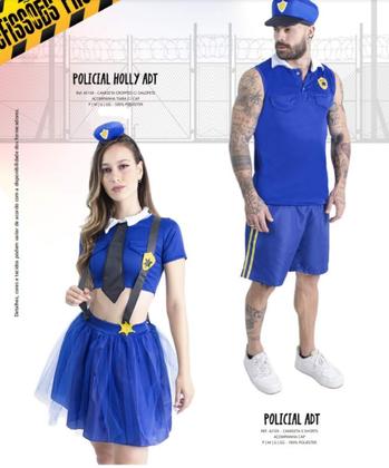 Imagem de Fantasia Policial Adulto Masculina Roupa Carnaval com Chapéu