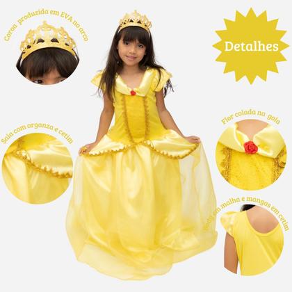 Imagem de Fantasia Princesa Cosplay  Bela e Fera Infantil Longa Meninas Carnaval