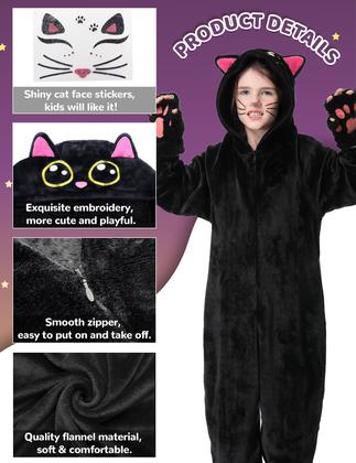 Imagem de Fantasia Resiwai Black Cat para crianças e meninas, macacão de Halloween