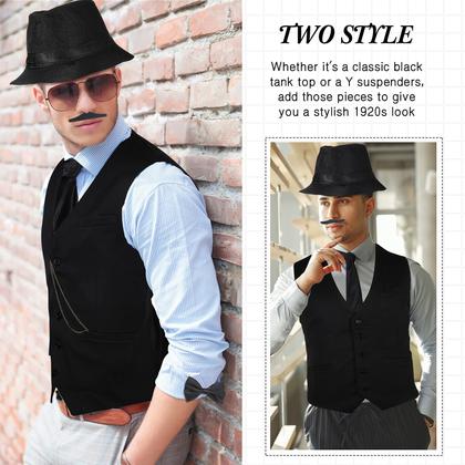 Imagem de Fantasia SATINIOR, roupa masculina da década de 1920, com colete de gângster