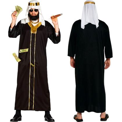 Imagem de Fantasia Sheik Árabe Masculina Adulta de Luxo Túnica Preta e Turbante P 38 - 40
