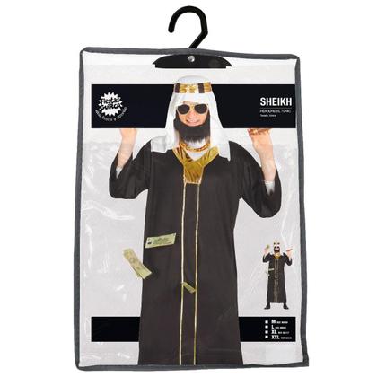 Imagem de Fantasia Sheik Árabe Masculina Adulta de Luxo Túnica Preta e Turbante P 38 - 40