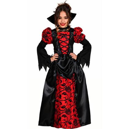 Imagem de Fantasia Vampira Halloween Infantil pra Menina Vestido Super Luxo Longo Vitoriano Medieval Gotico