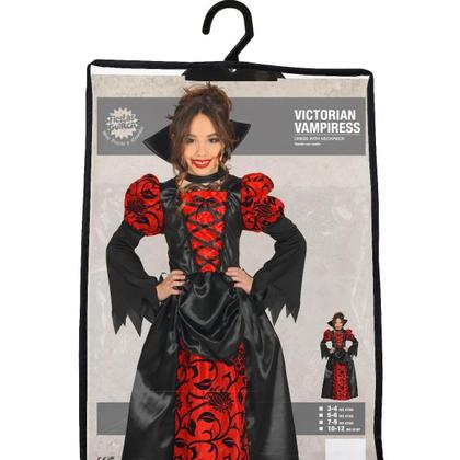 Imagem de Fantasia Vampira Halloween Infantil pra Menina Vestido Super Luxo Longo Vitoriano Medieval Gotico