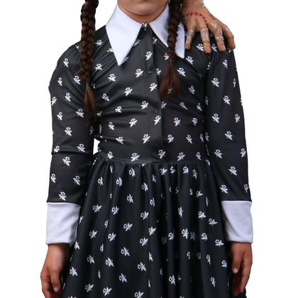 Imagem de Fantasia Vandinha Vestido Estampado Infantil - Familia Addams - Halloween