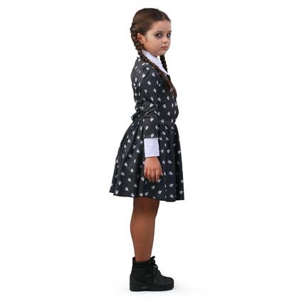 Imagem de Fantasia Vandinha Vestido Estampado Infantil - Familia Addams - Halloween