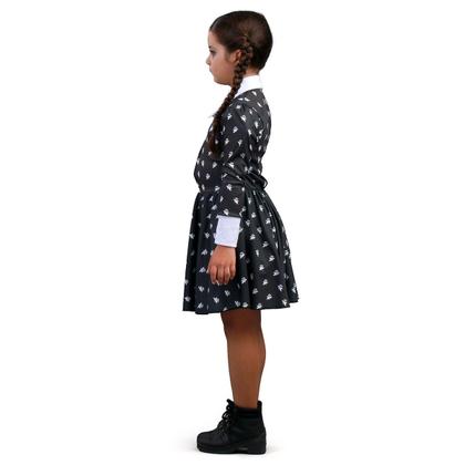 Imagem de Fantasia Vandinha Vestido Estampado Infantil - Familia Addams - Halloween