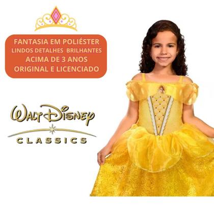 Imagem de Fantasia Vestido Infantil Bela E A Fera Princesa Disney Luxo Roupa Meninas Original Carnaval Festa