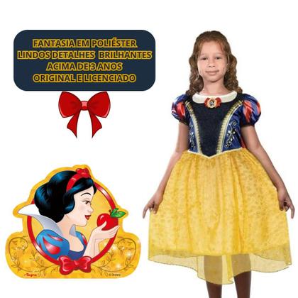 Imagem de Fantasia Vestido Infantil Branca De Neve Luxo Roupa Princesa Disney Original Carnaval Festa