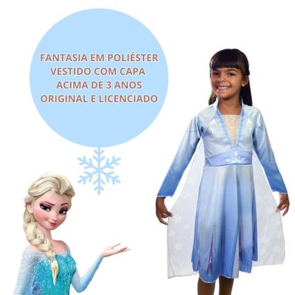 Imagem de Fantasia Vestido Infantil Elsa Frozen 2 De Luxo Disney Original Com Capa Menina Carnaval Festa