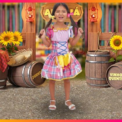 Imagem de Fantasia Vestido para Festa Junina Infantil Fashion Fitas Quadrilha