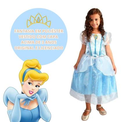 Imagem de Fantasia Vestido Premium Princesa Cinderela Meninas Disney Luxo Original Crianças Festa Carnaval