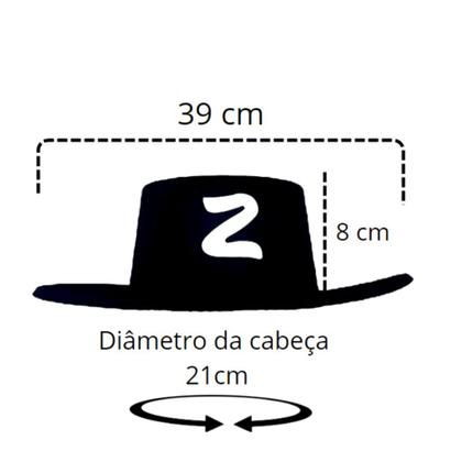 Imagem de Fantasia Zorro Masculina Feminina Chapéu Capa Máscara Bigode Preto Halloween Carnaval