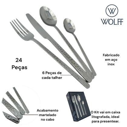 Imagem de Faqueiro 16 Peças de Aço Inox Veneza Wolff Martelado Premium