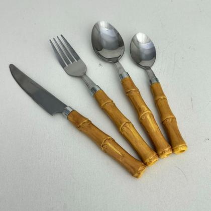 Imagem de Faqueiro 24 Peças Bambu Aço Inox e Resina Mesa Posta Incasa