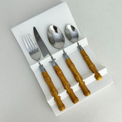 Imagem de Faqueiro 24 Peças Bambu Aço Inox e Resina Mesa Posta Incasa