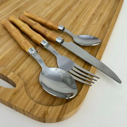 Imagem de Faqueiro 24 Peças Bambu Aço Inox e Resina Mesa Posta Incasa