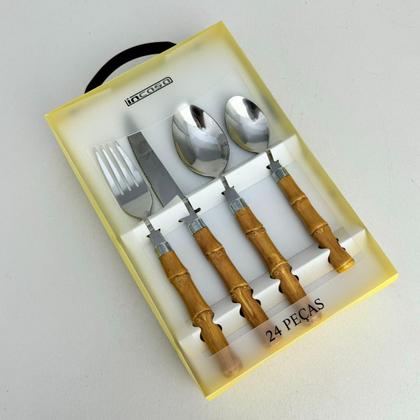 Imagem de Faqueiro 24 Peças Bambu Aço Inox e Resina Mesa Posta Incasa
