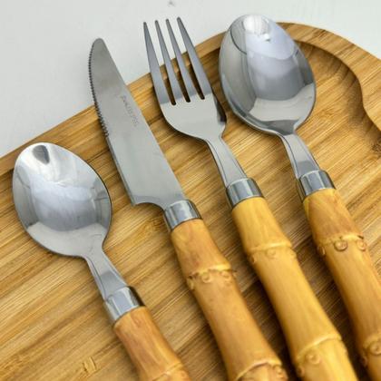 Imagem de Faqueiro 24 Peças Bambu Aço Inox e Resina Mesa Posta Incasa