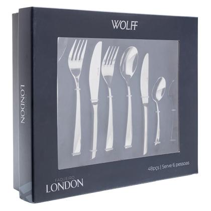 Imagem de Faqueiro 48 Peças London Aço Inox Wolff para 12 Pessoas Mesa Posta Talheres Elegantes Casa