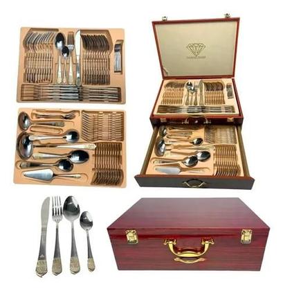 Imagem de Faqueiro 84 Pcs Banhado Ouro 24k