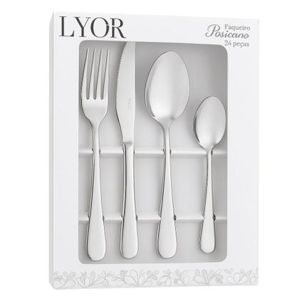 Imagem de Faqueiro Aço Inox Dourado Prata 24 Peças Lyor Luxo Positano