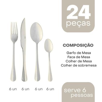 Imagem de Faqueiro Aço Inox Dourado Prata 24 Peças Lyor Luxo Positano