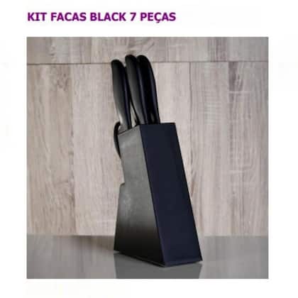Imagem de Faqueiro Black 7 Peças Bene Casa Churrasco Pão Suporte Cepo Preto Inox