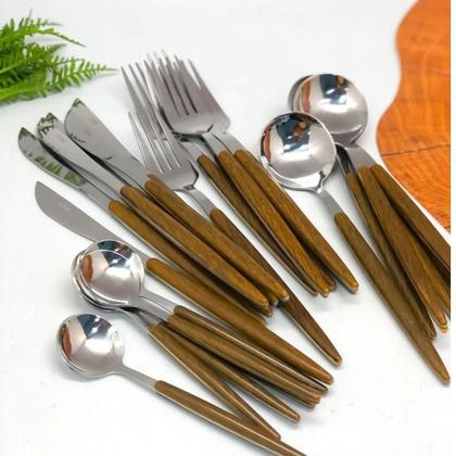 Imagem de Faqueiro De Aço Inox Cabo Estampa Madeira 24pç Organic