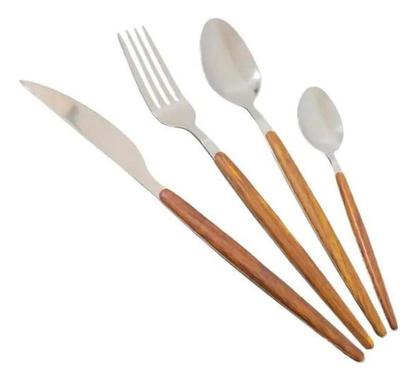 Imagem de Faqueiro De Aço Inox Cabo Estampa Madeira 24pç Organic